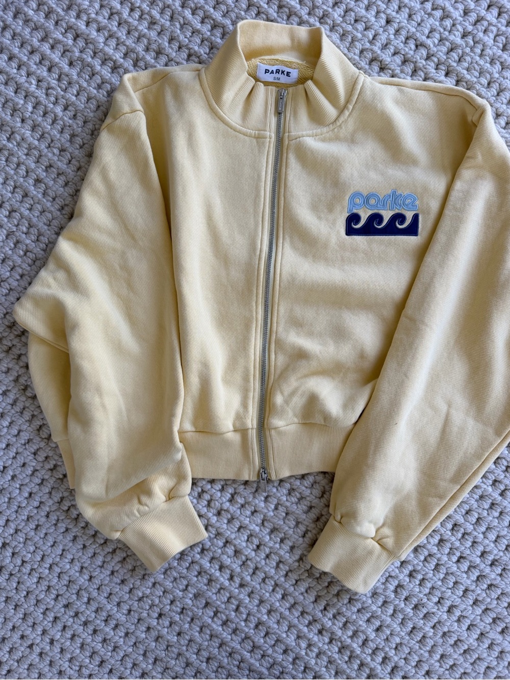 Parke Pale Yellow Zip-Front Cropped Hoodie